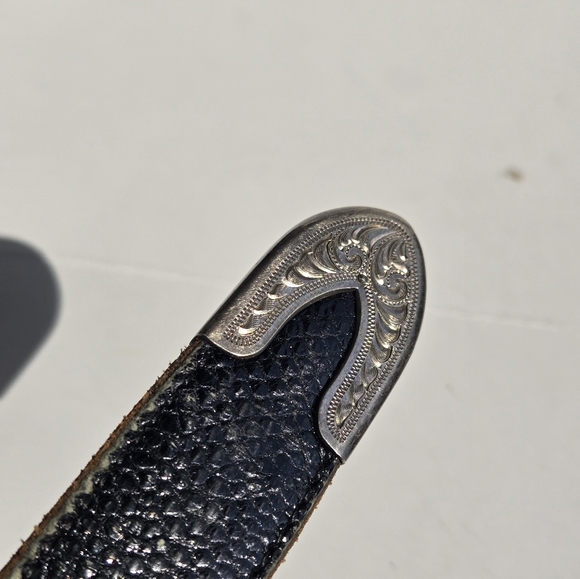 Sterling Silver & Snake Belt Size 38 Karung Herb Ltd Vtg Black Western Made USA - Picture 11 of 16